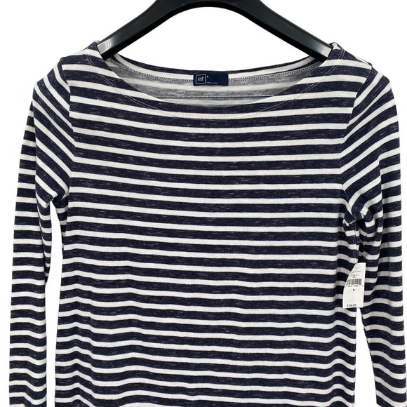 Gap Dress Casual Gray White Stripe Knit Boat Neck Long Sleeve Cotton Small - Picture 3 of 8